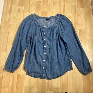 Talbots chambray denim square neck button-front top with balloon sleeves Small